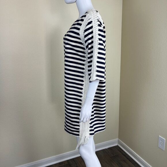 Pepin Women's Size M Breton Striped Crochet Shift Mini Dress Nautical Cotton - Picture 11 of 16